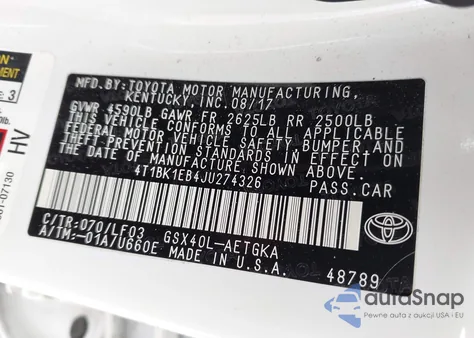 2018 Toyota Avalon Xle Plus from USA, damaged, VIN 4T1BK1EB4JU274326